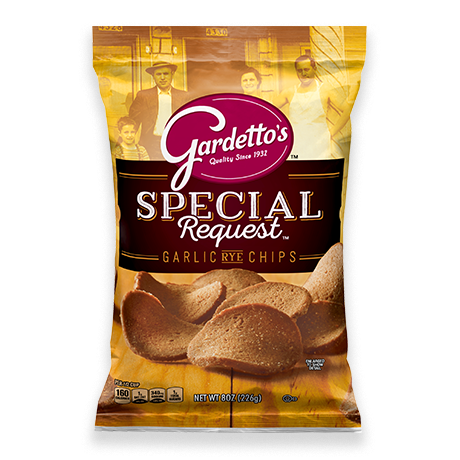 Gardettos Garlic Rye Chips flavor front of pack